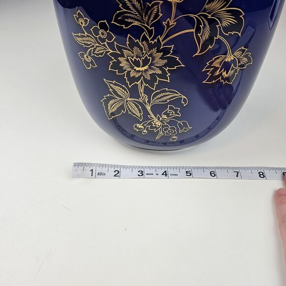 Heinrich German Echt Kobalt 8” Vase Cobalt Blue Gold Floral - Picture 7 of 9